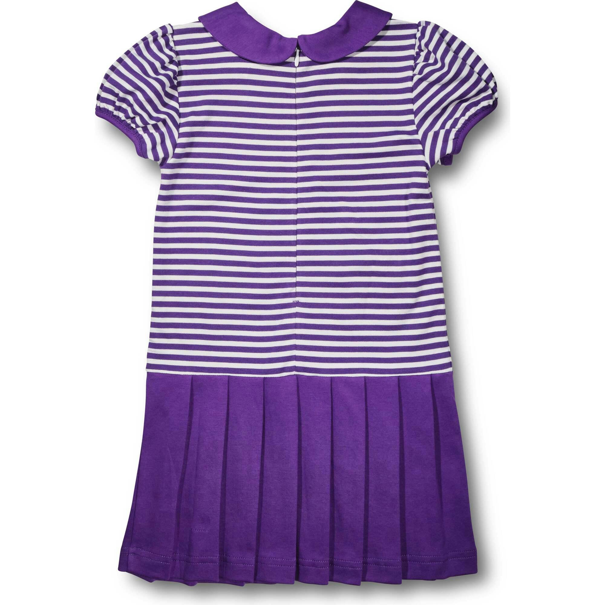 Stripe Knit Pleated Dress With Flowers