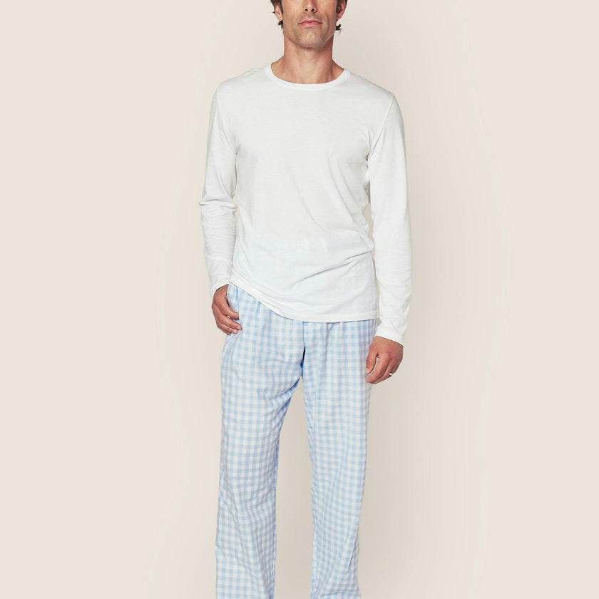 Men's Twill Pajama Pant in Light Blue Gingham