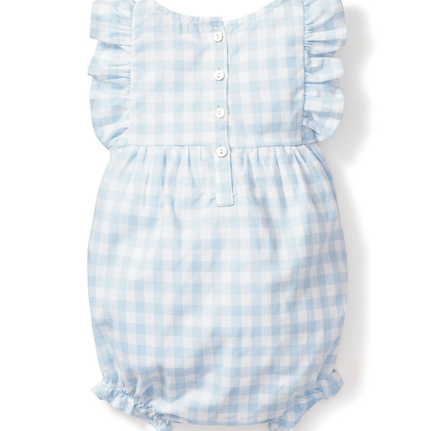 Baby's Twill Ruffled Romper in Light Blue Gingham