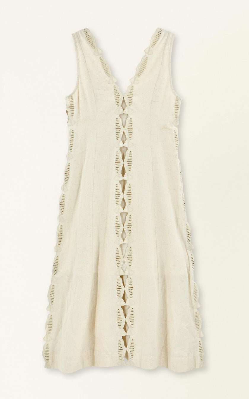 Barcelona Dress in Oat Marine Eyelet
