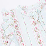 Antoinette Stripe - 2 Way Ruffle Sleeve Zipper Footie & Headband Set