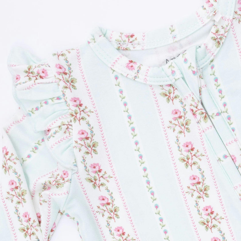Antoinette Stripe - 2 Way Ruffle Sleeve Zipper Footie