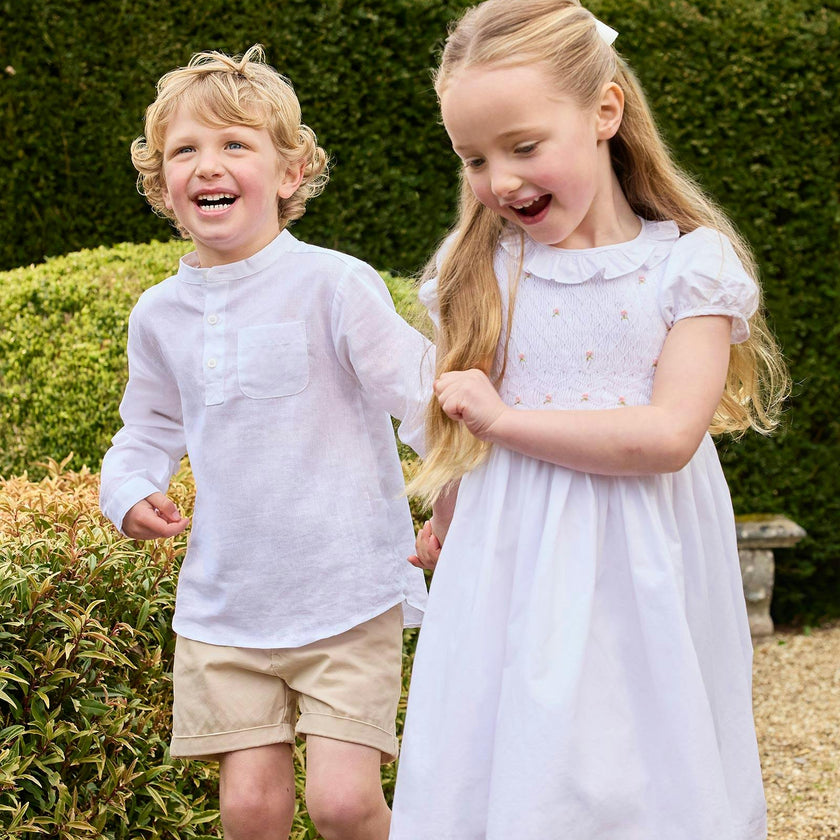 Willow Rose Hand Smocked Dress in White
