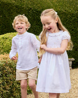 Willow Rose Hand Smocked Dress in White