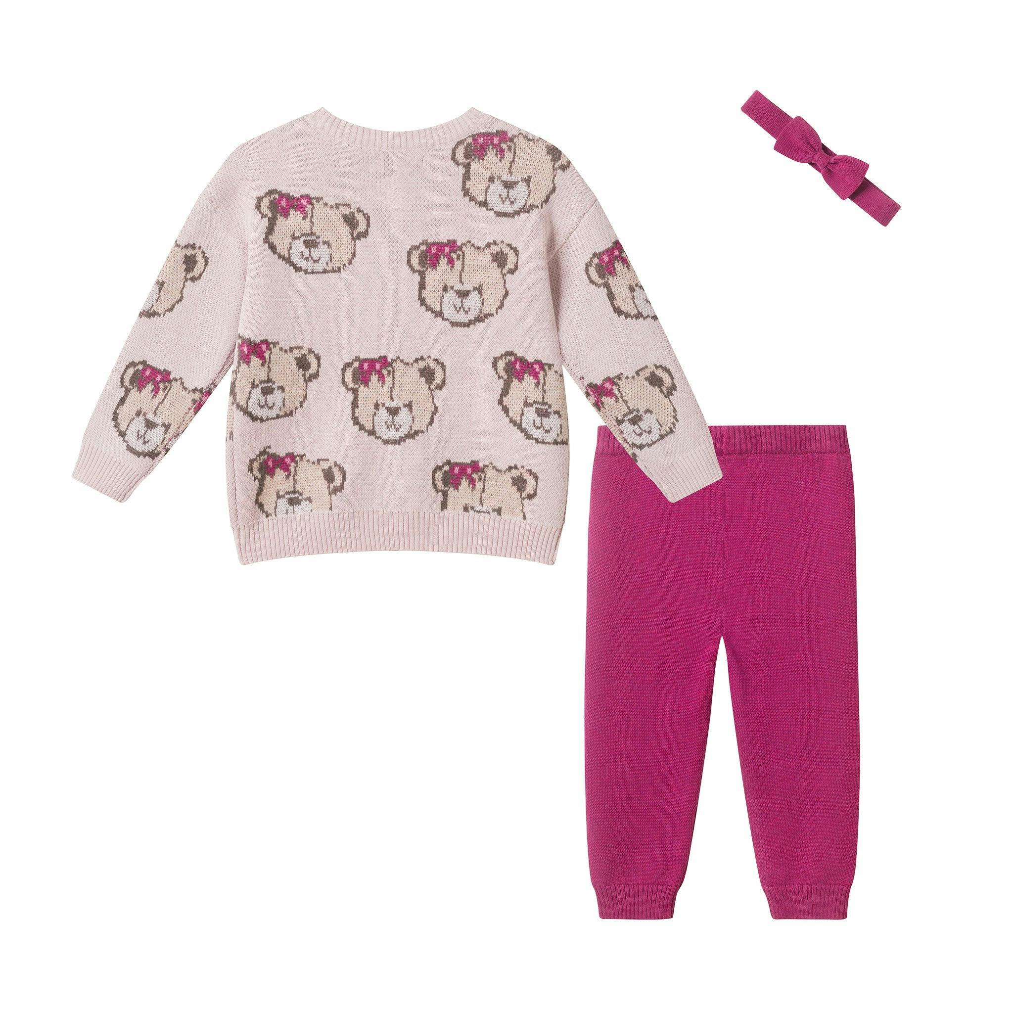 Infant (9-24M) Girls 3-Piece Sweater Set | Bears & Bows - Pink
