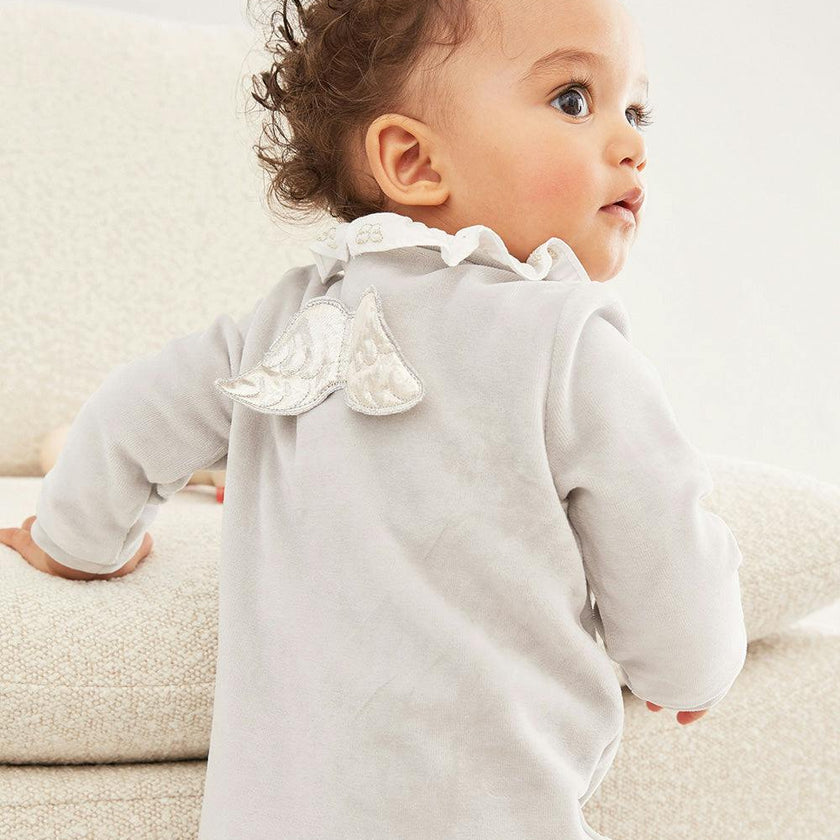 Velour Angel Wing™ Sleepsuit - Silver & Grey