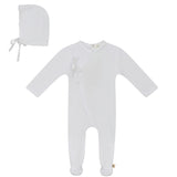 Crinkled Jersey Wrap Snap Front Romper and Bonnet Two Piece Set