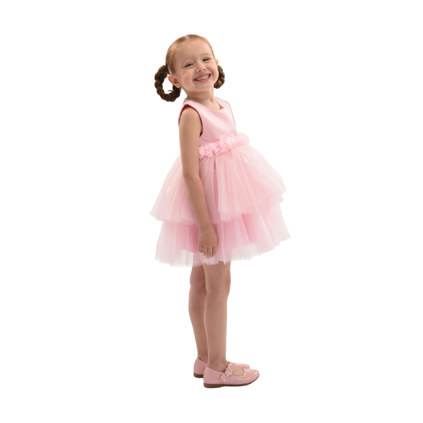 Light Pink Amarielle Floral Waist Tulle Dress
