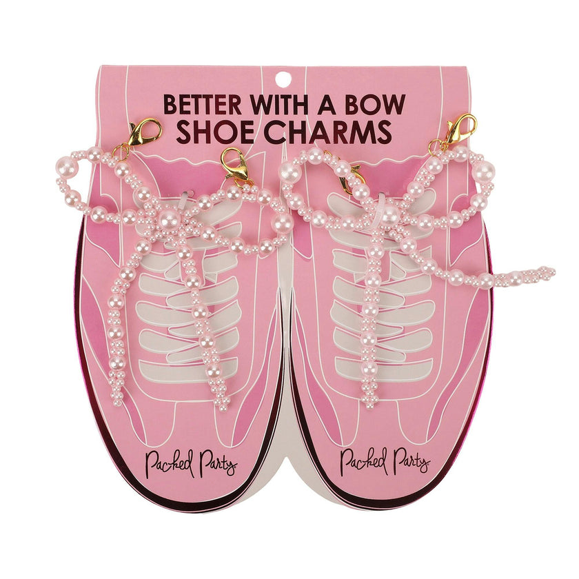 Packed Party Pink Pearl Bow Shoe Charms - Multi-Sized Faux Pearl Bow Charms with Lobster Clips for Sneakers, 2.75x3.3 Inch