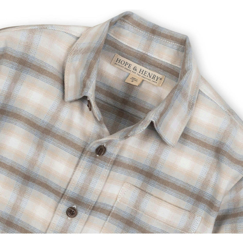 Organic Long Sleeve Flannel Button Down Shirt, Beige