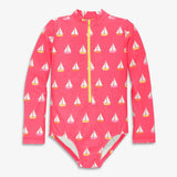 Clearance kids long sleeve one-piece rash guard in sailboats