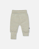 Organic Cotton Evolutive Pants Striped Heather Beige and Gray