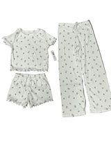 Girls Printed Lounge 3 Pc Short Sleeve Top Pants and Shorts Set