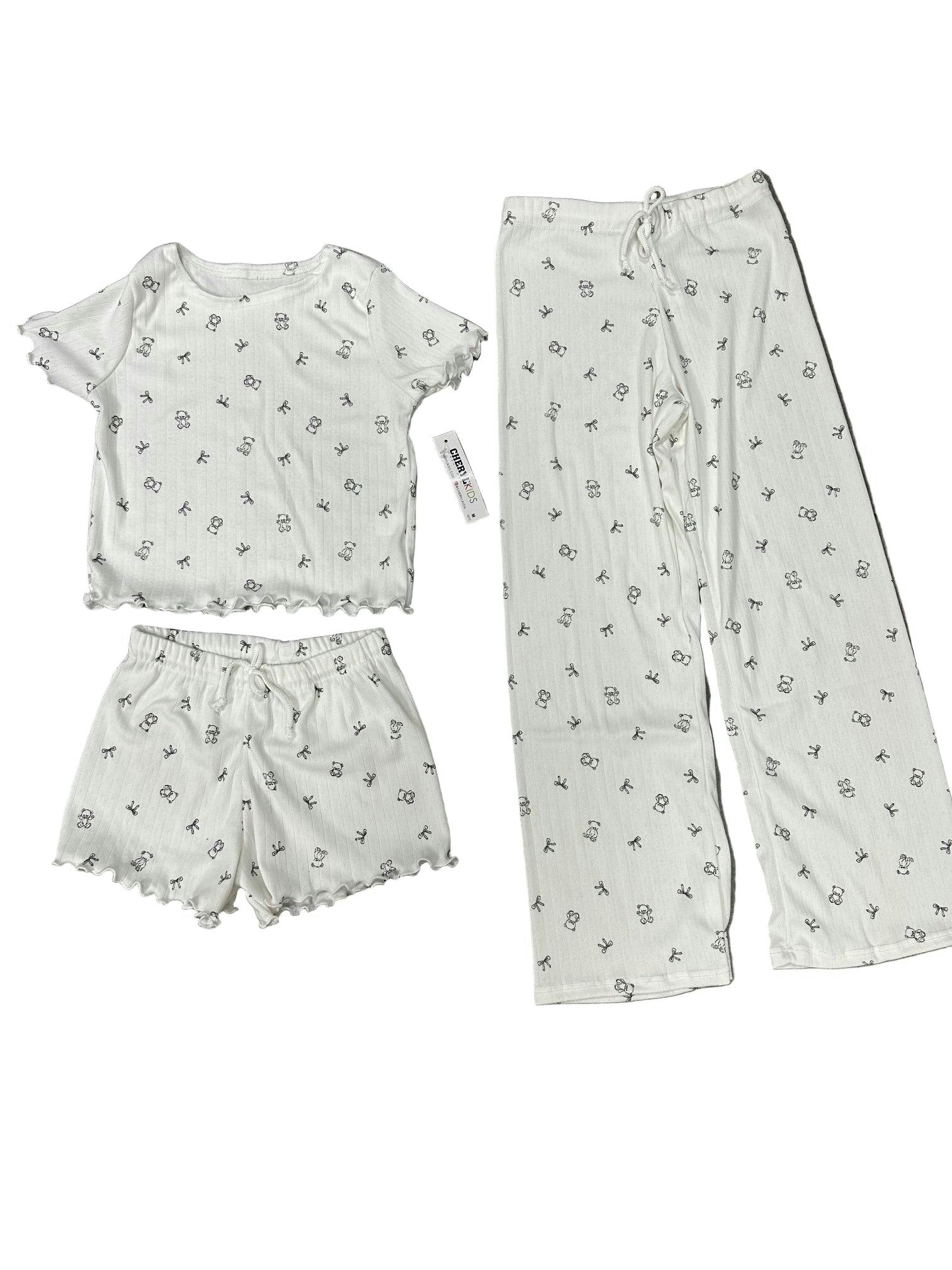 Girls Printed Lounge 3 Pc Short Sleeve Top Pants and Shorts Set