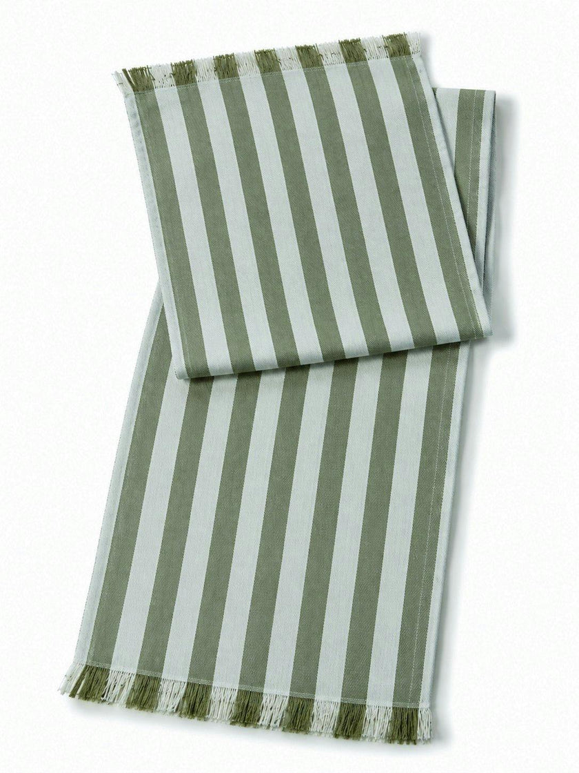 Lido Stripe Cotton Table Runner in Oliva