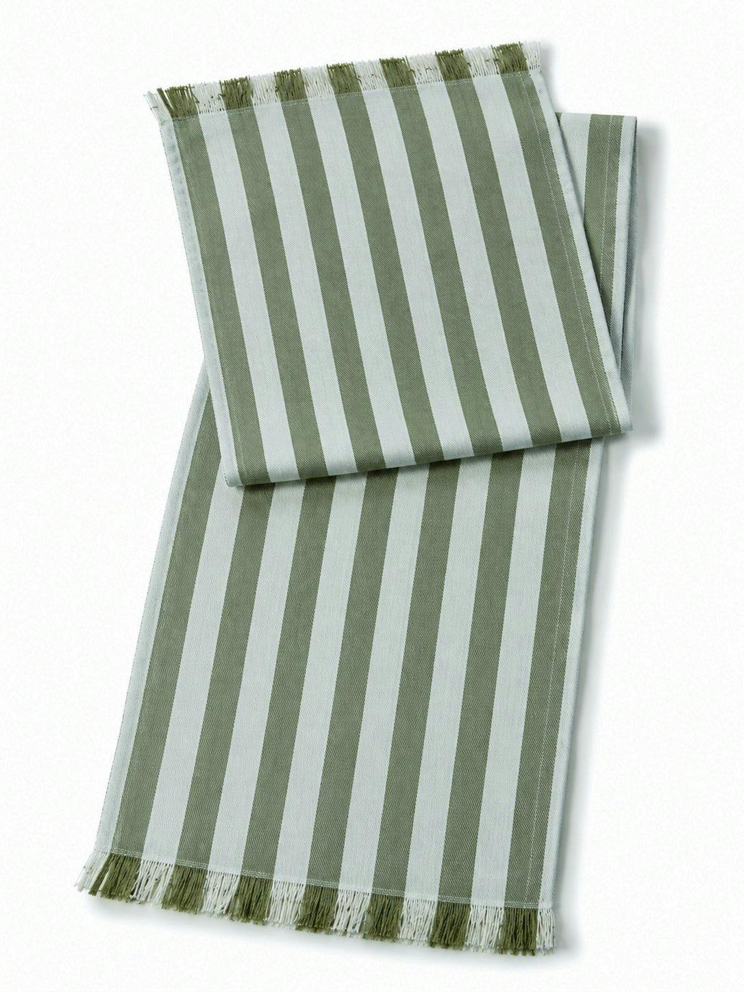 Lido Stripe Cotton Table Runner in Oliva