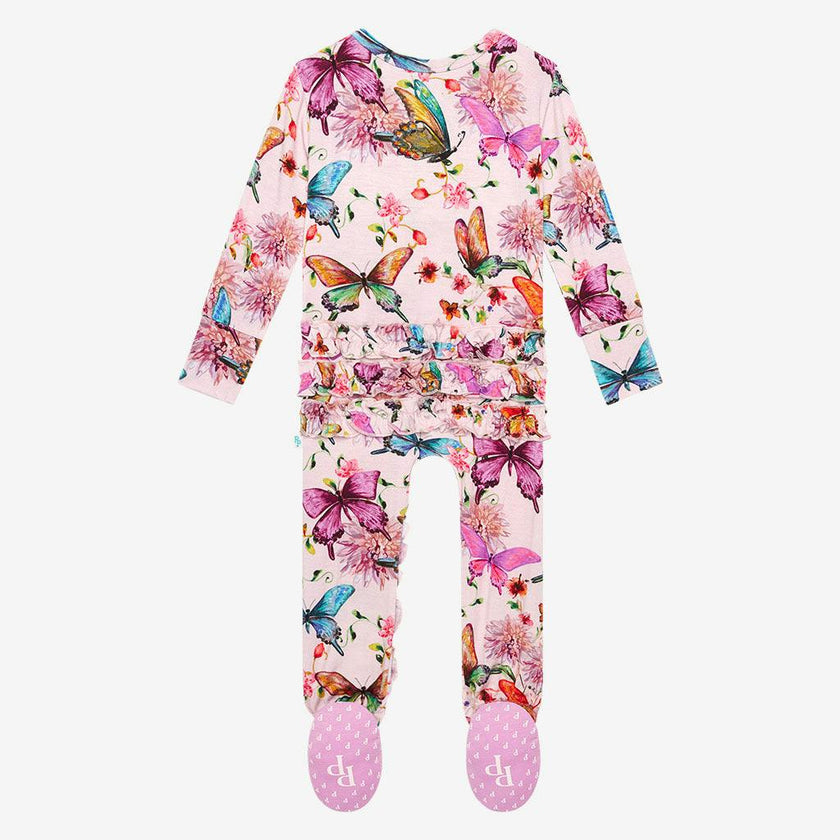 Watercolor Butterfly Footie Ruffled Zippered One Piece
