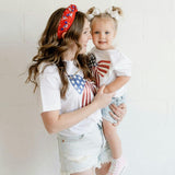 Patriotic Sequin Bow Patch Short Sleeve T-Shirt - White