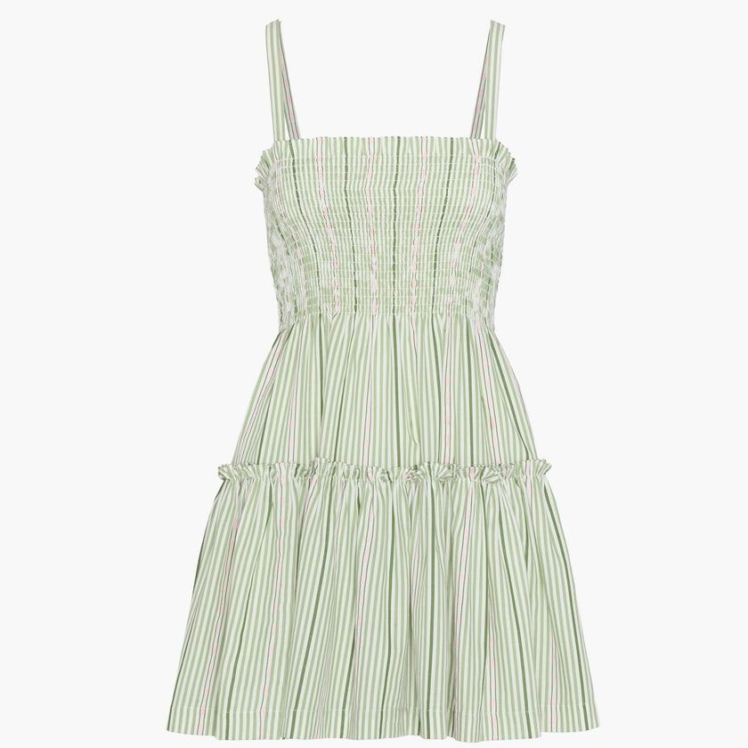 The Seraphina Mini Nap Dress - Green Jacquard Stripe
