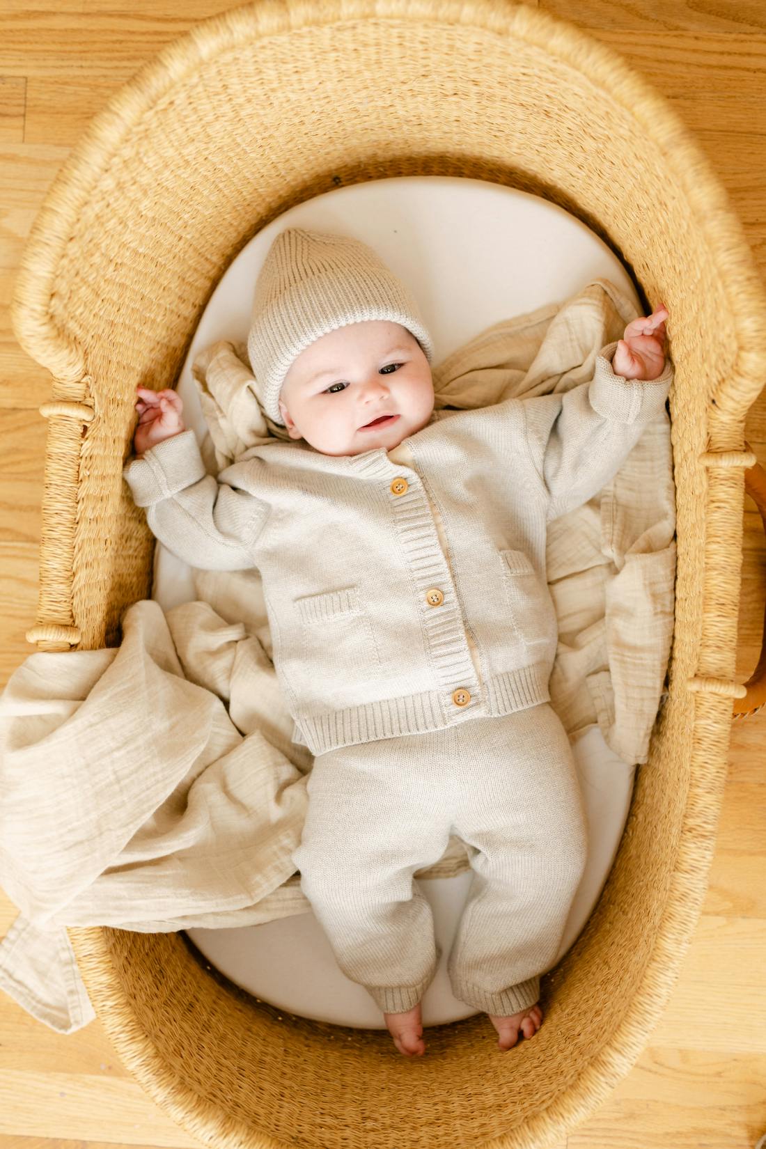 Merino Wool Baby Cardigan in Light Heather Gray
