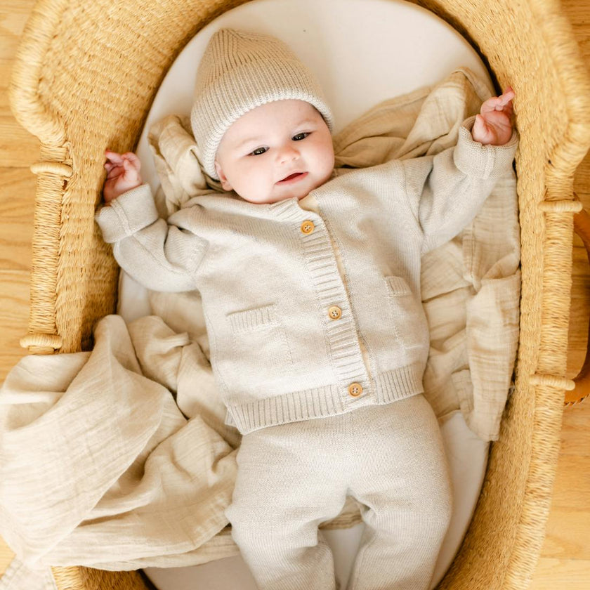 Merino Wool Baby Cardigan in Light Heather Gray