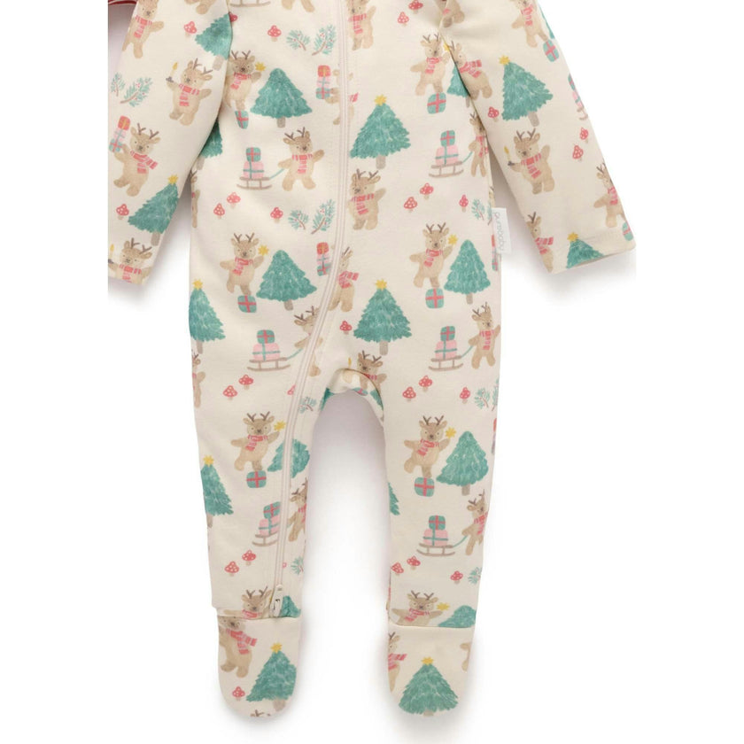 2 Pack Printed Zip Growsuit Deer Christmas Print