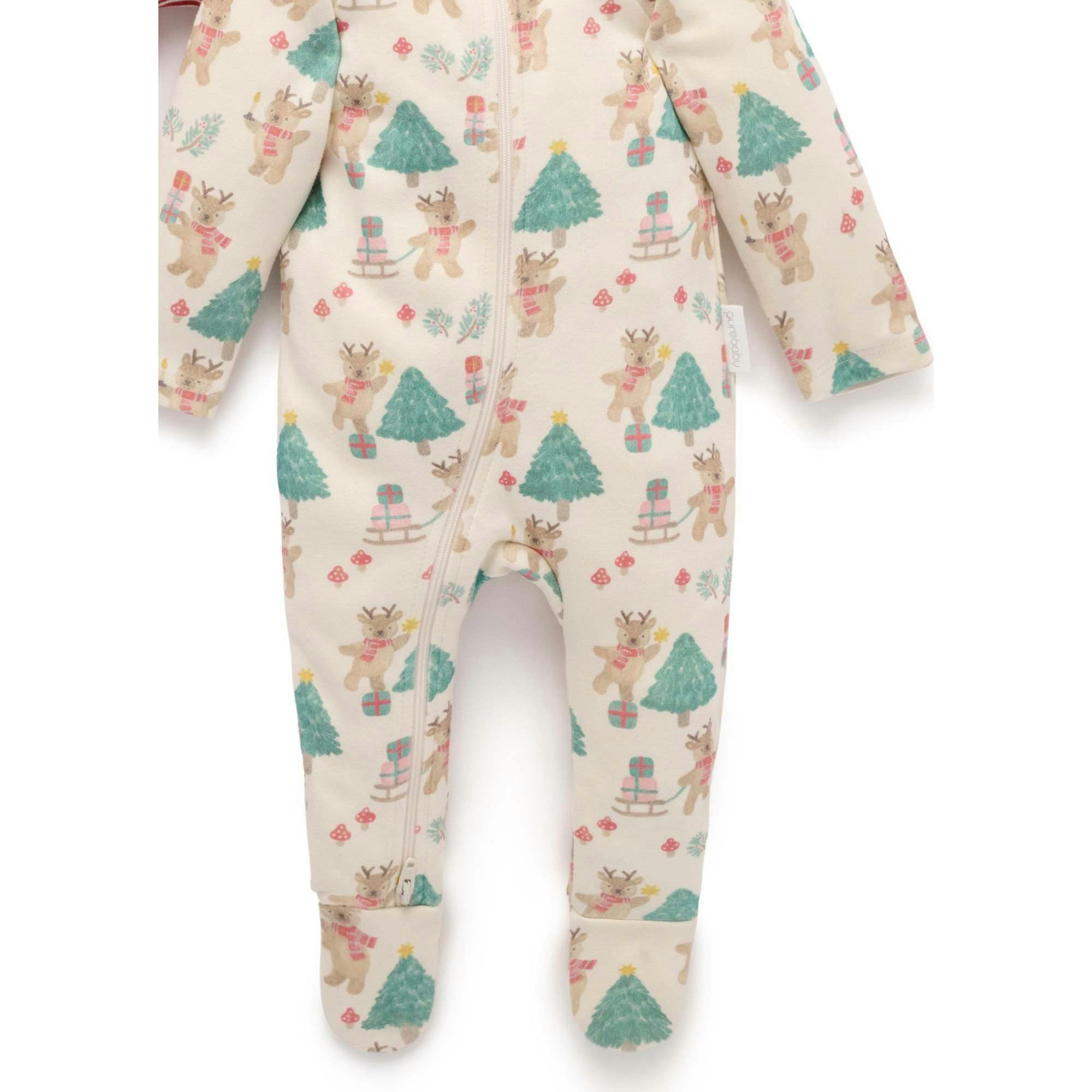 2 Pack Printed Zip Growsuit Deer Christmas Print