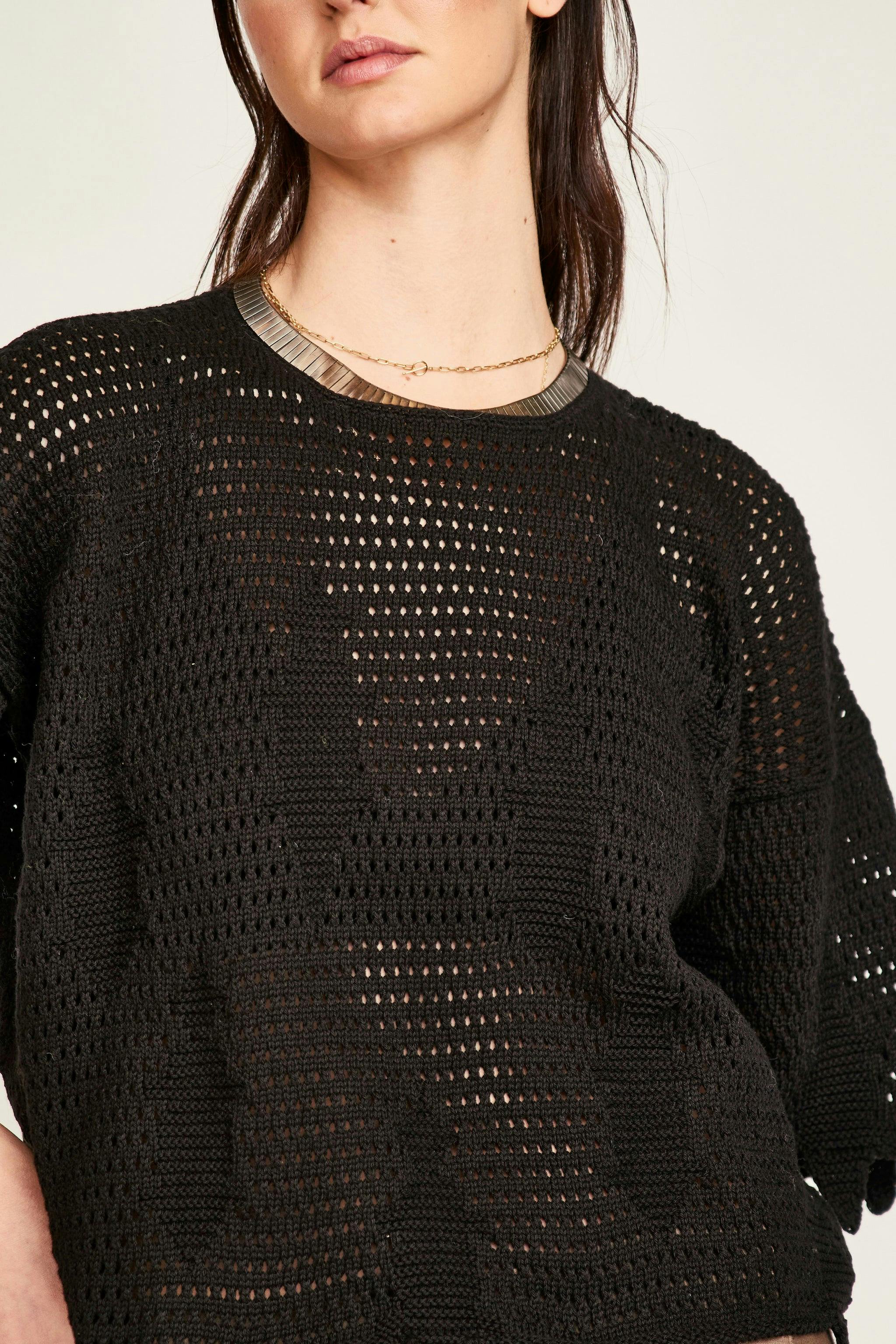 Lokaro Pointelle Top in Black