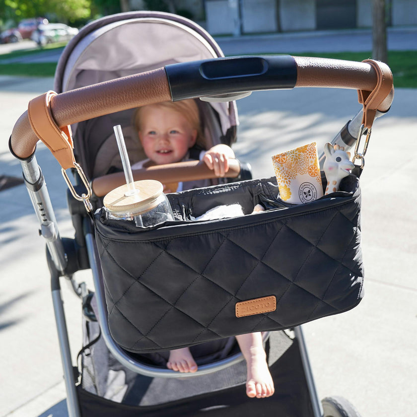 ZICOTO Beautiful Stroller Organizer Bag - Easy to Install Stroller Caddy incl. Cup Holder Attachment - Perfectly Sized Accessories For Any Stroller