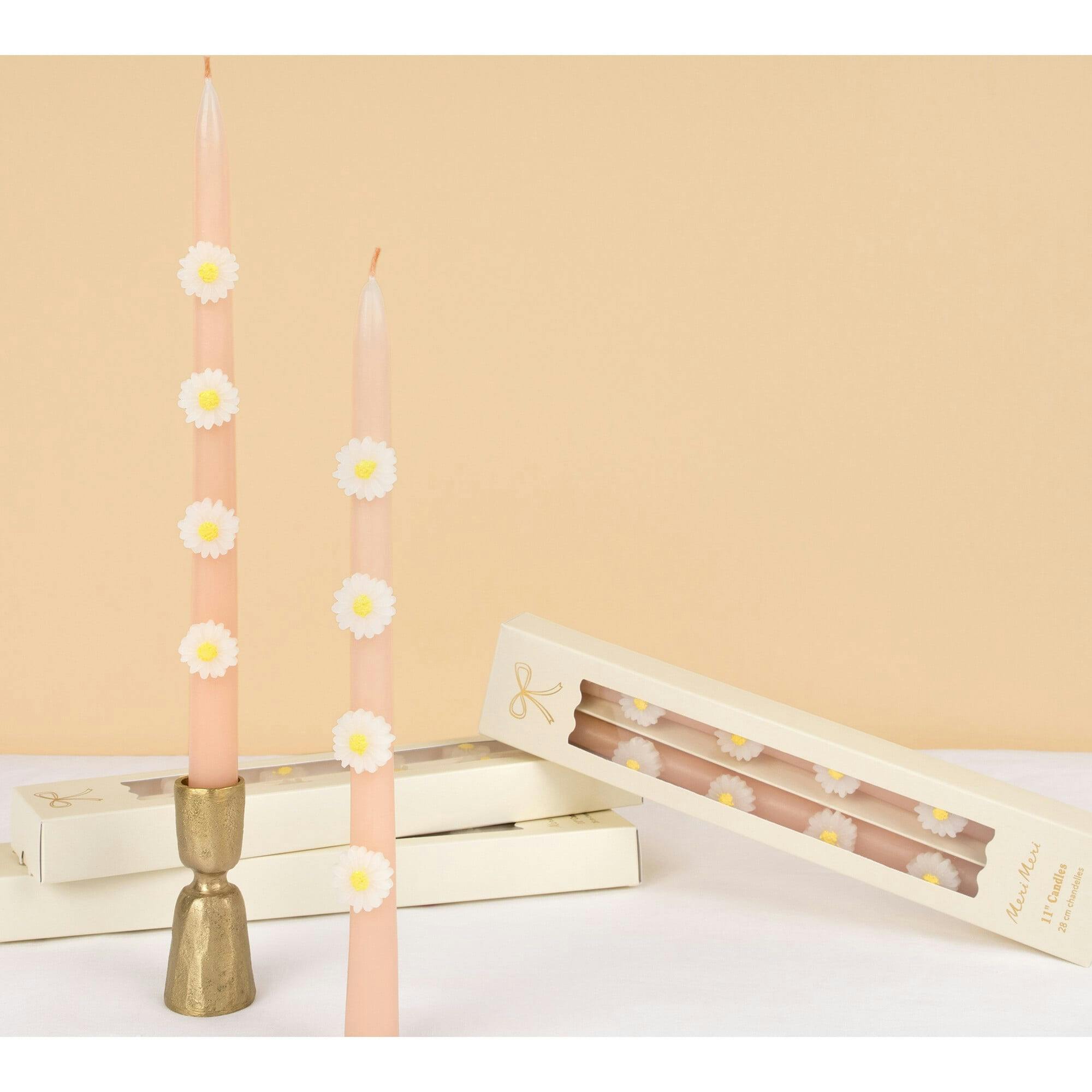 Pink Daisy Taper Candles