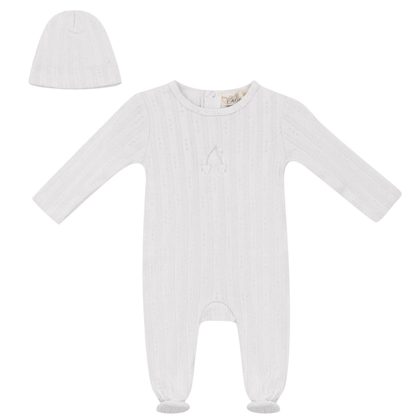 Cherry Embroidered Ribbed Romper and Hat Two Piece Set