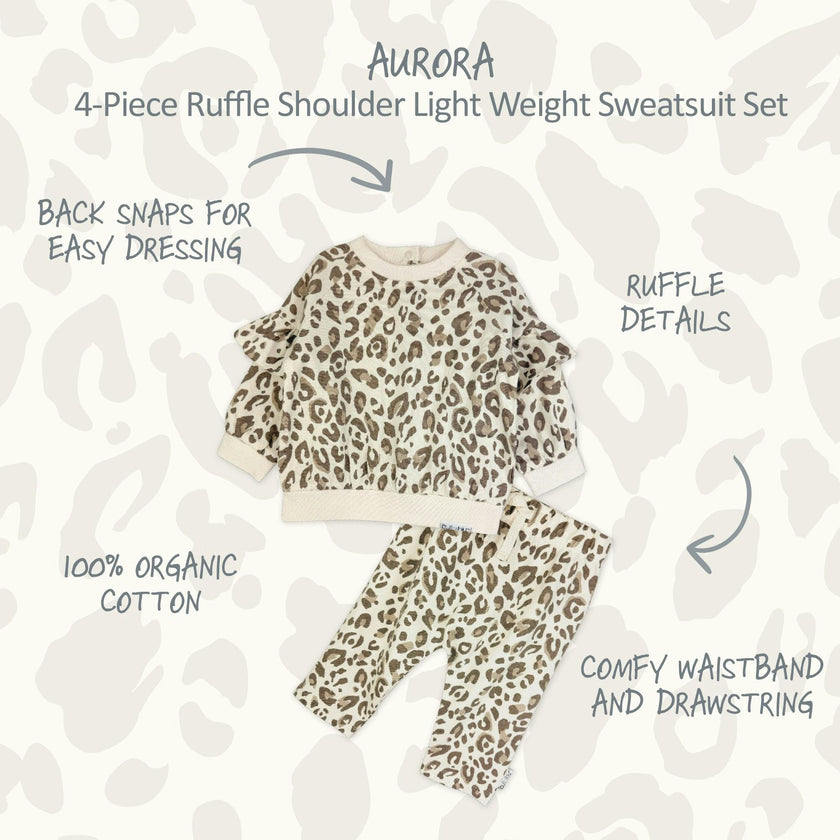 AURORA 4-Piece Crew Neck Ruffle Sweatshirt and Jogger Set