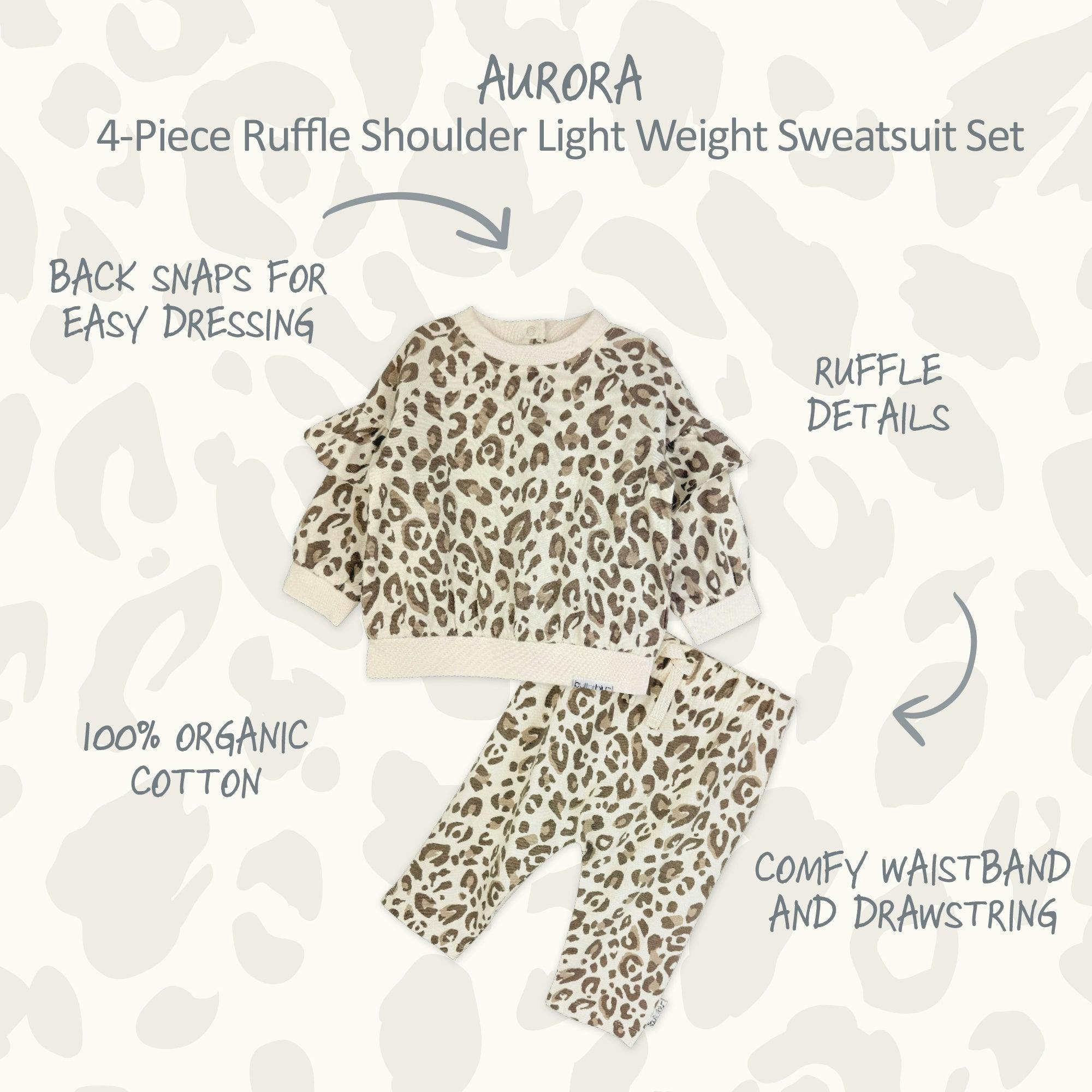 AURORA 4-Piece Crew Neck Ruffle Sweatshirt and Jogger Set