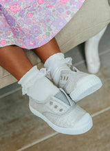 Hampton Canvas Plum Print Plimsolls in Silver
