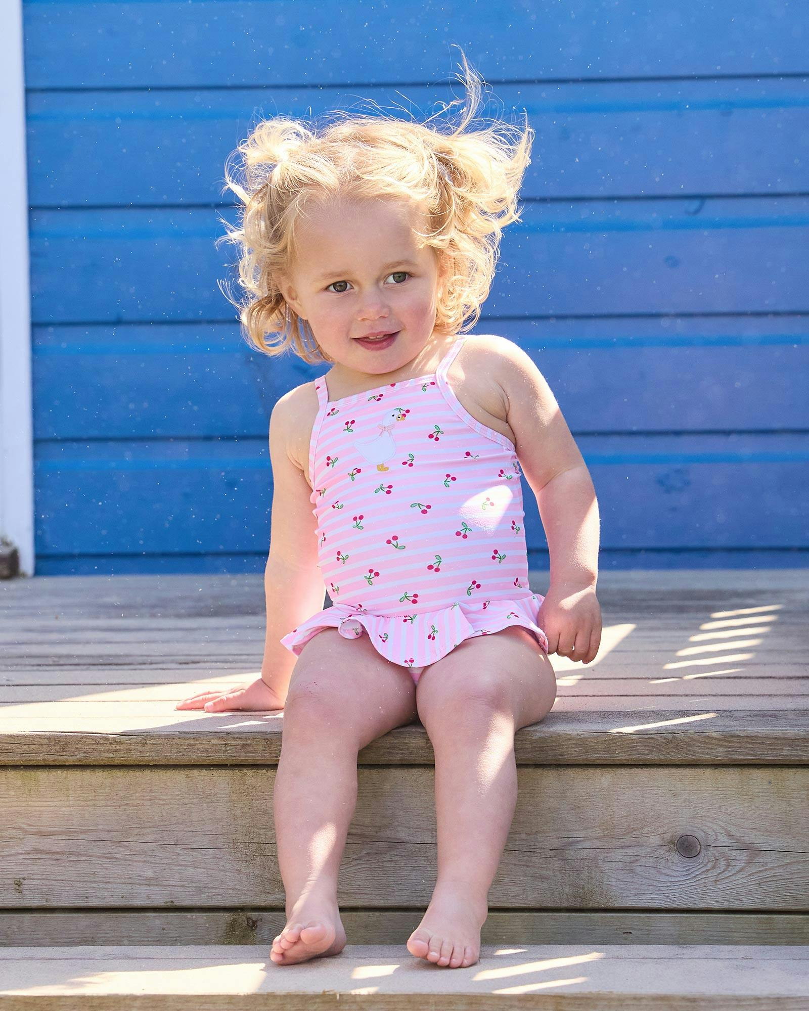 Baby Cherry Stripe Duck Swimsuit in Pink