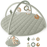 Beautiful Baby Play Gym - Soft Cotton Mat with 6 Cute Toys Creates The Perfect Activity Area for Your Girl/Boy - Stylish Infant Floor Playmat for Playroom
