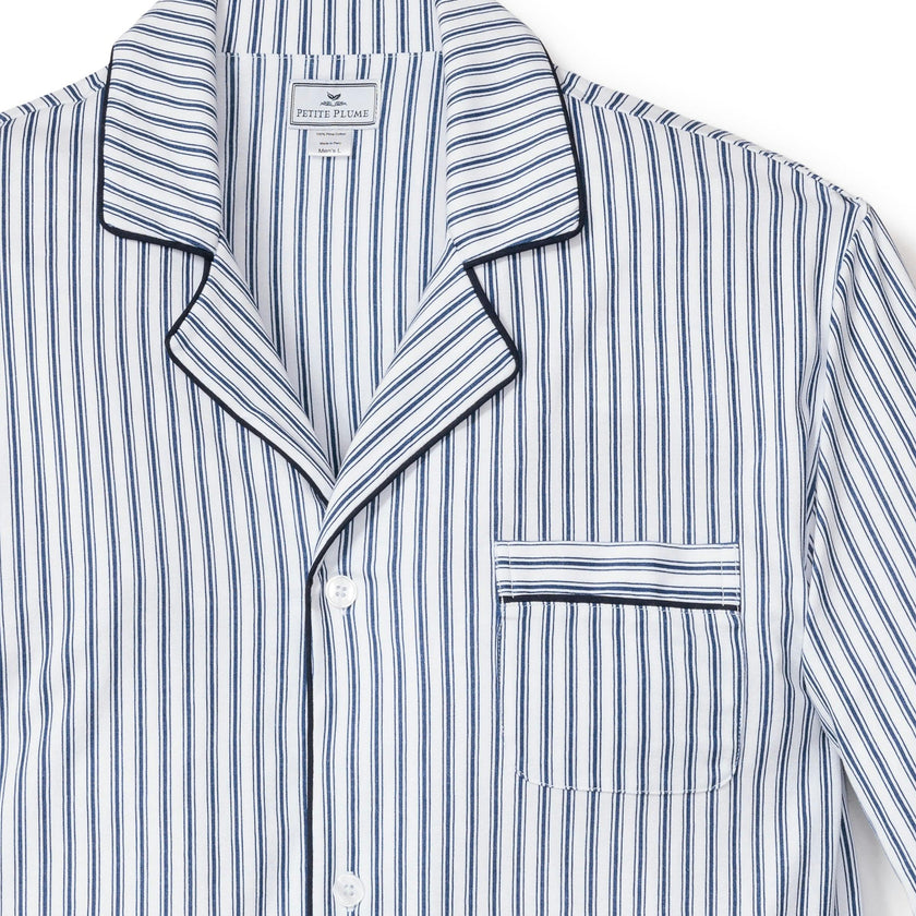 Men's Pima Pajama Set in Navy French Ticking