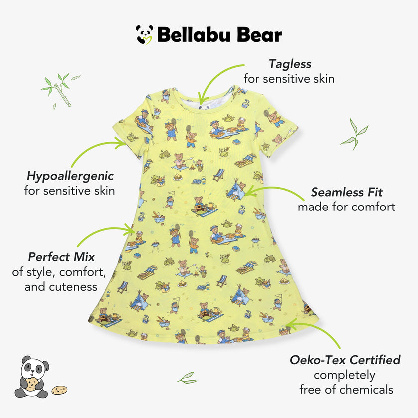 Teddy Bear Picnic Bamboo Girls' Short Sleeve Dress
