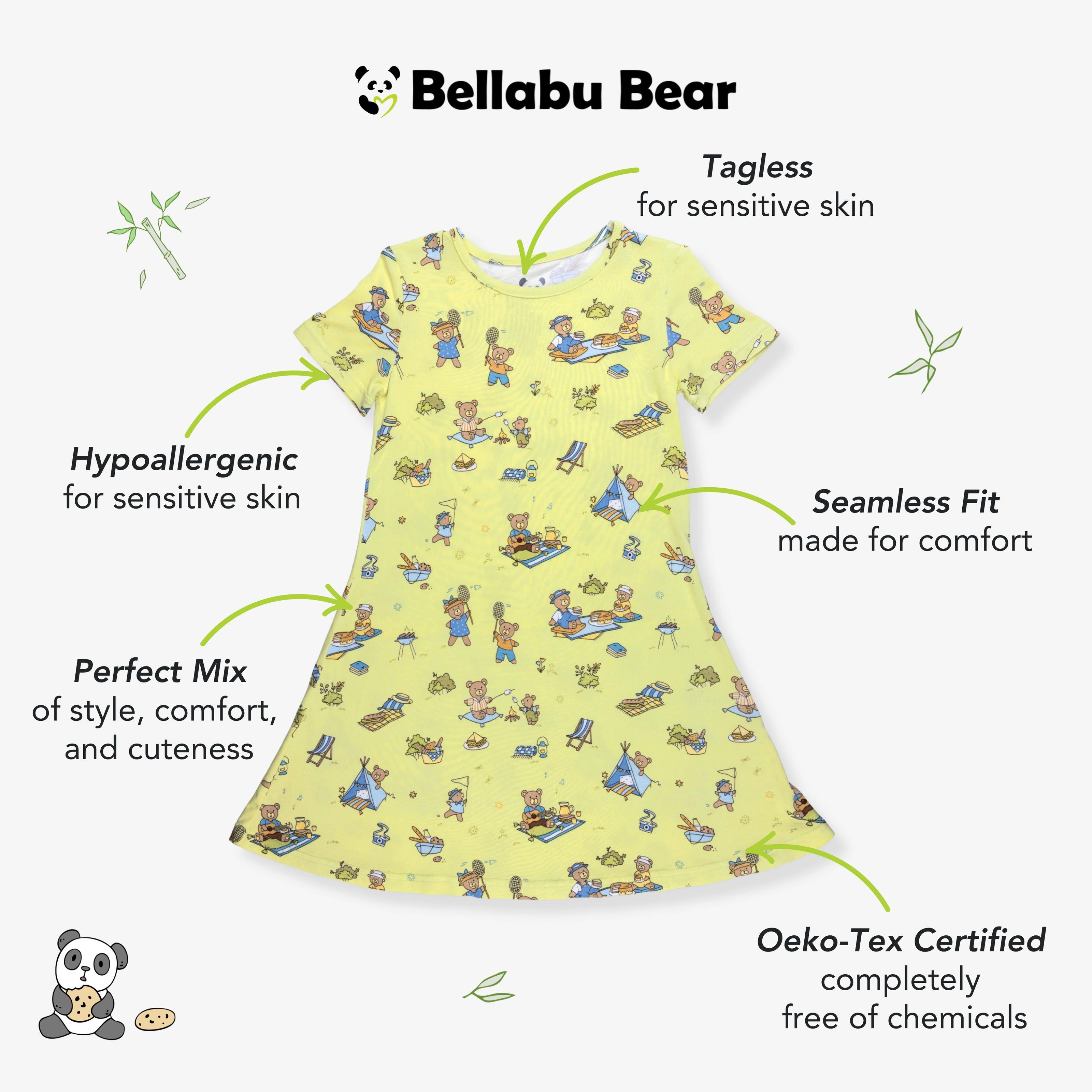 Teddy Picnic Girls' Short Sleeve Dress