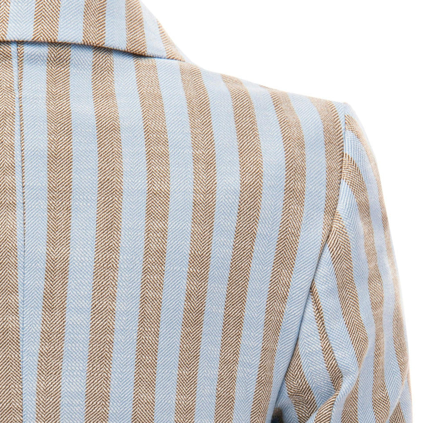 Beige Striped Peak Lapel Blazer