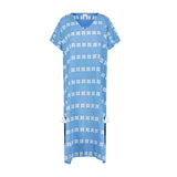 Capucine Maxi Womens Caftan Sky White Embroidery, Sky Blue