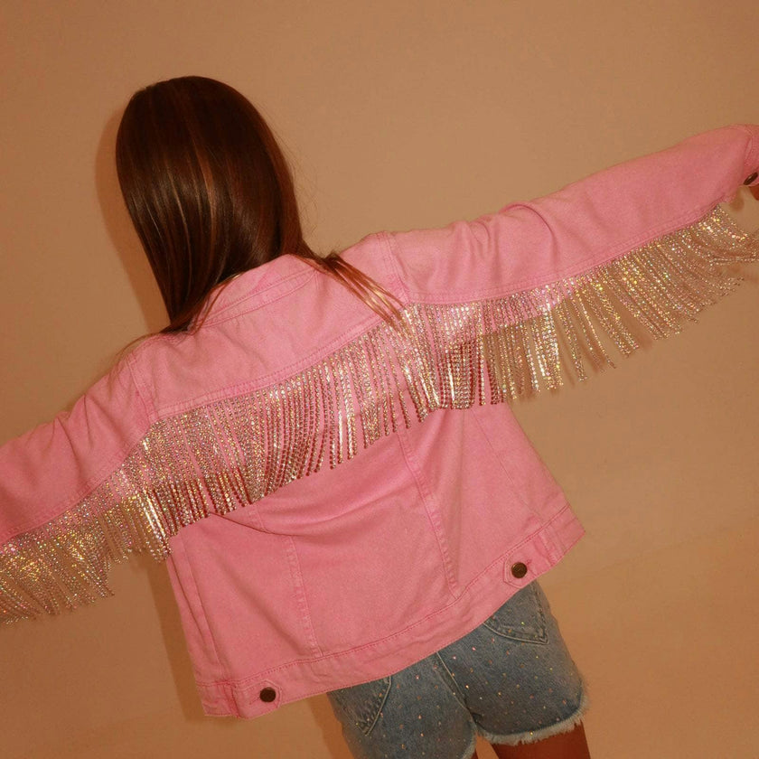 Pink Crystal Tassel Denim Jacket