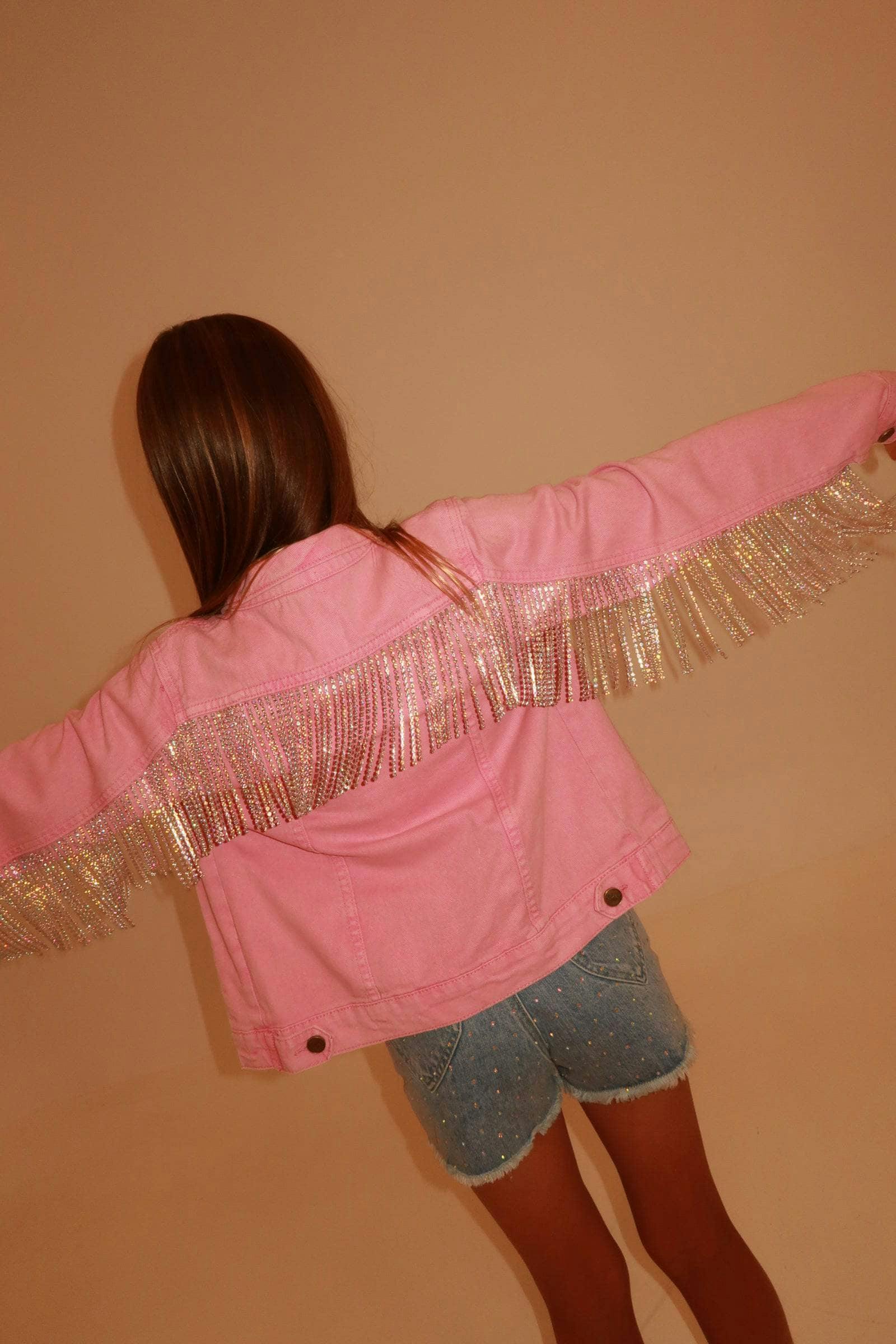 Pink Crystal Tassel Denim Jacket