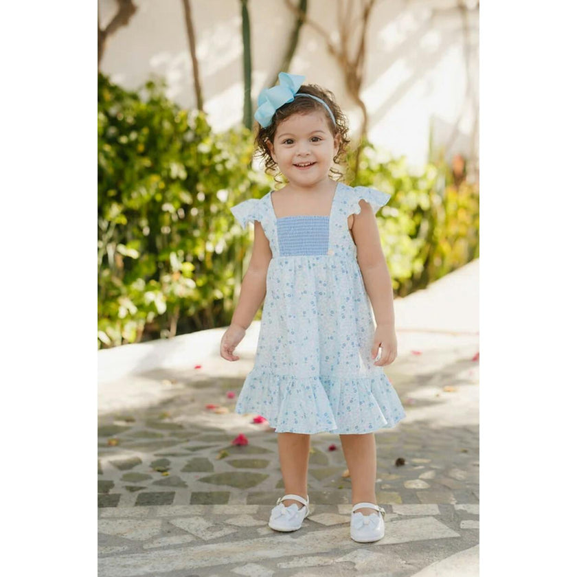 Blue Floral Smocked Dress