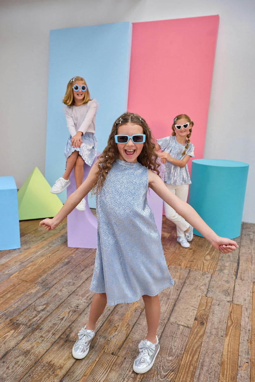Swing Dress - Blue Crinkle Stars