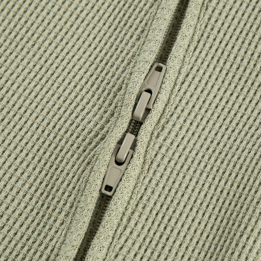 Tea Waffle Zipper Footed Romper