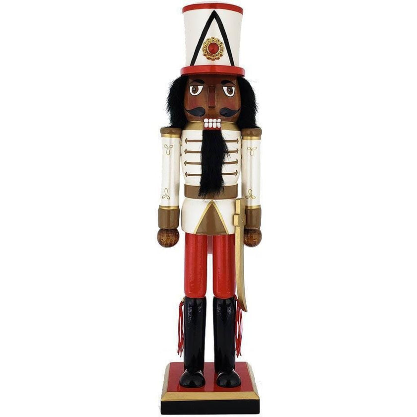 African American Soldier Nutcracker Red White Gold Tall Hat 15 inch