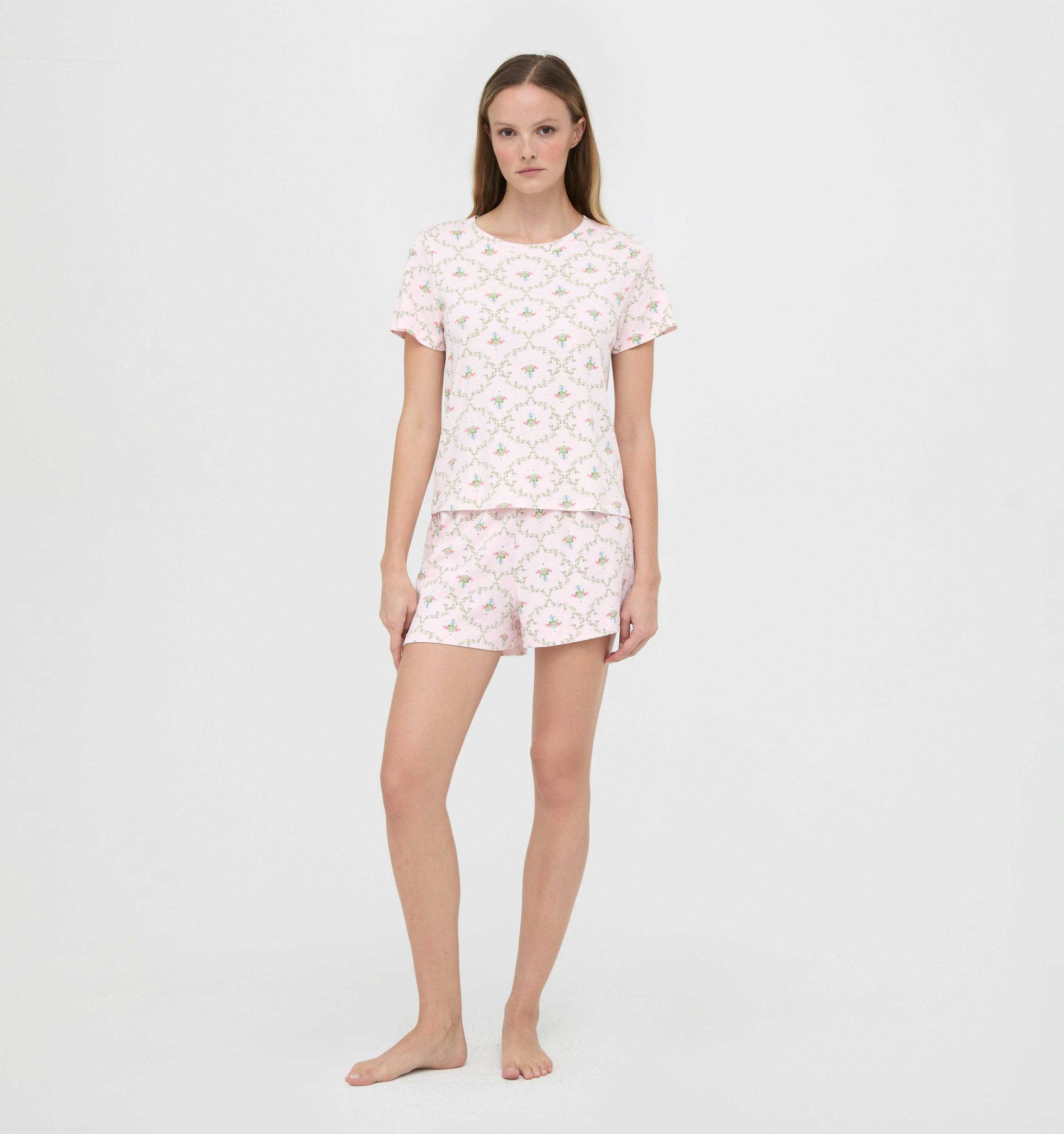The Nina Pajama Set - Light Pink Trellis