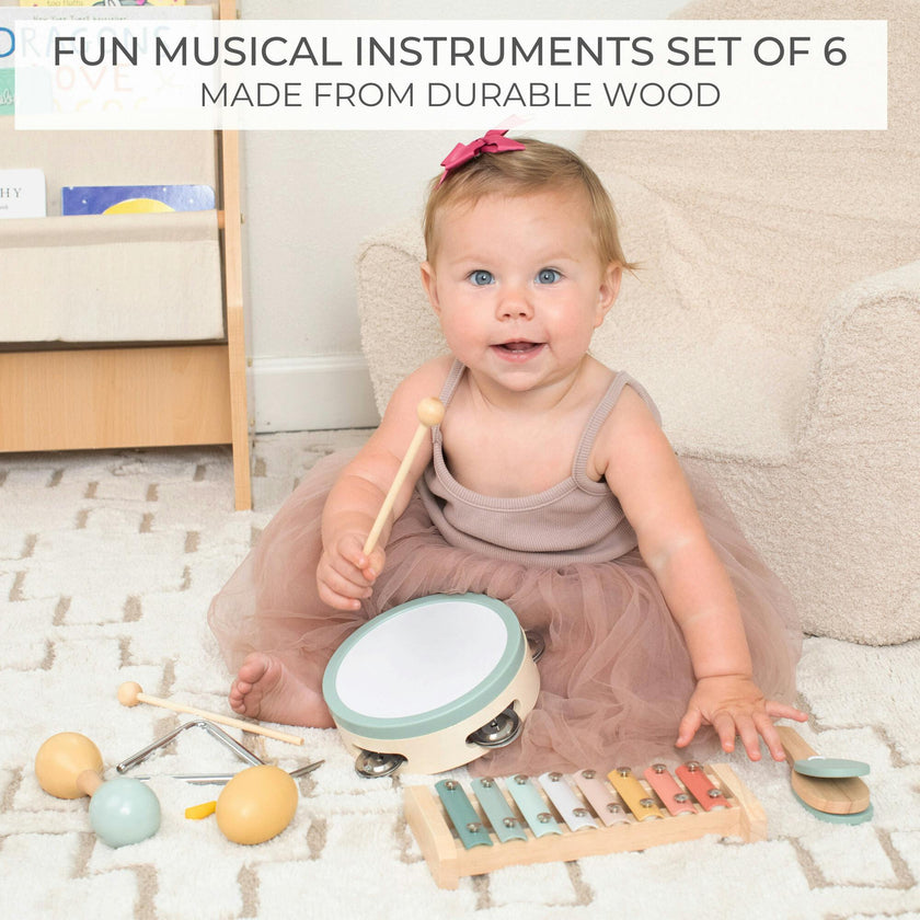 Fun Musical Instruments for Toddlers - Wooden Montessori Toy Gift for Babies & Kids 1-3 - Explore Sounds Through Play - Incl. Xylophone