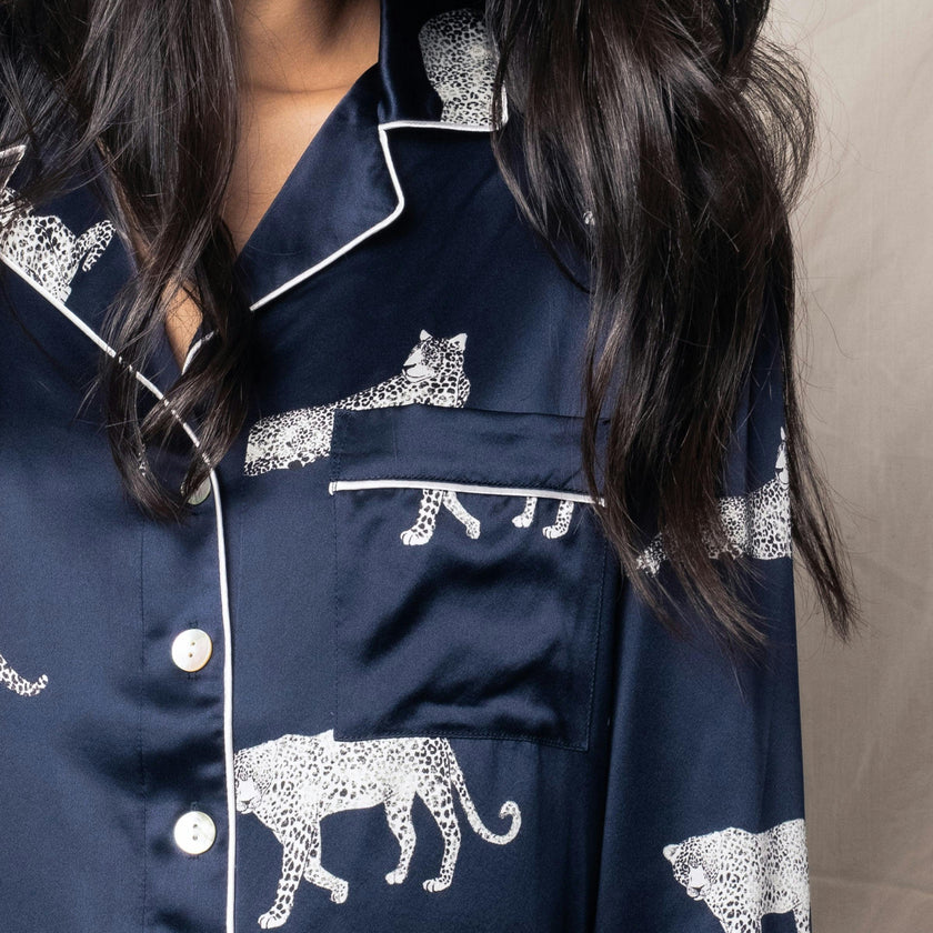 Women's Silk Nightshirt in Panthère de Nuit
